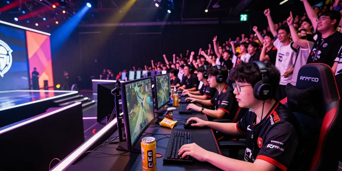 Suasana turnamen ligagalaxy dengan pemain esports dan penonton antusias.