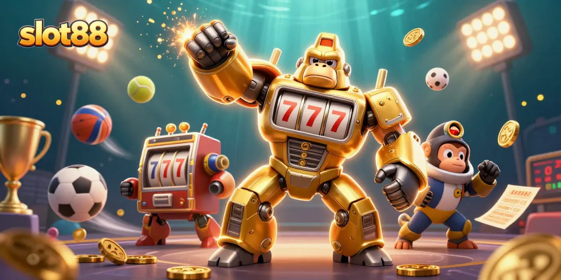 Mainkan slot88 dengan gorila emas transformer dan slot machine, meraih jackpot di dunia kasino.