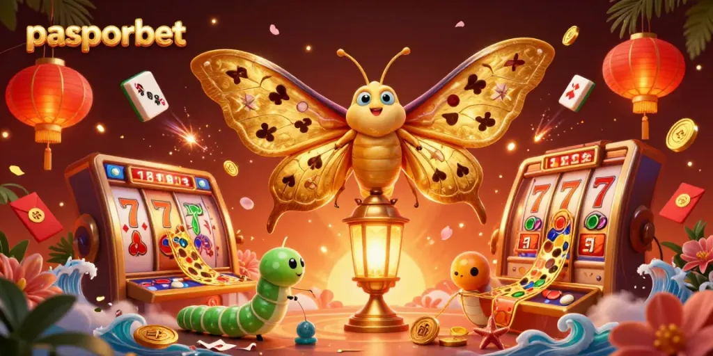 Permainan menang di pasporbet dengan karakter kasino yang berkilau dan slot peluang tinggi.