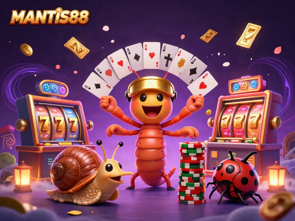 Engage with MANTIS88's vibrant online slot experience featuring lively characters and exciting game elements.