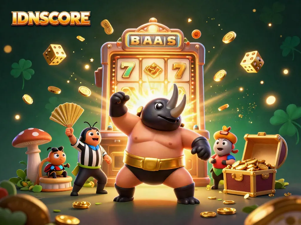 Experience the excitement of IDNSCORE through a high-energy 3D casino illustration.