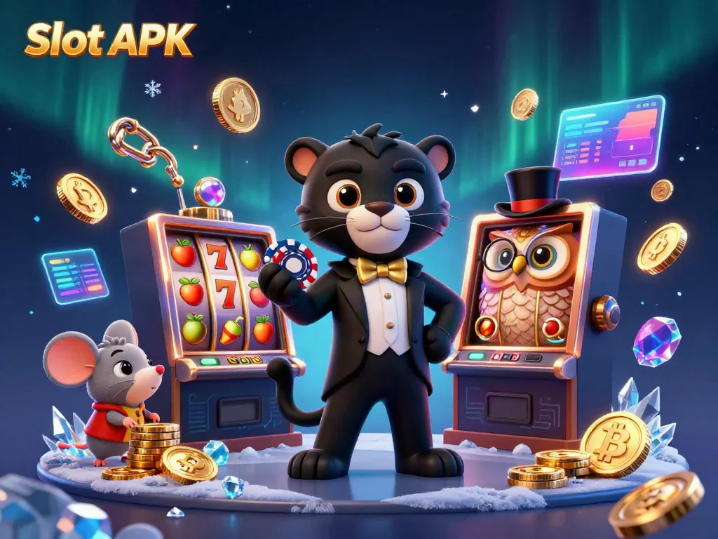 Experience excitement with Slot APK featuring engaging slot symbols and lively characters.