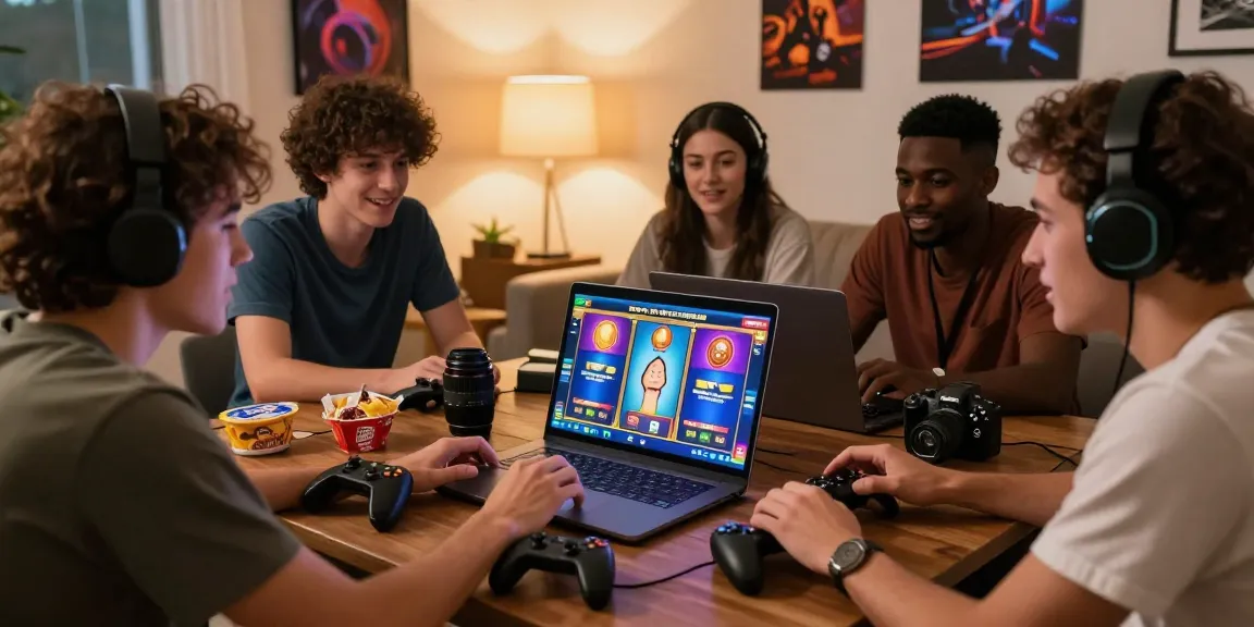 Pengalaman bermain slot online yang seru dengan teman-teman di ruang tamu yang hangat.