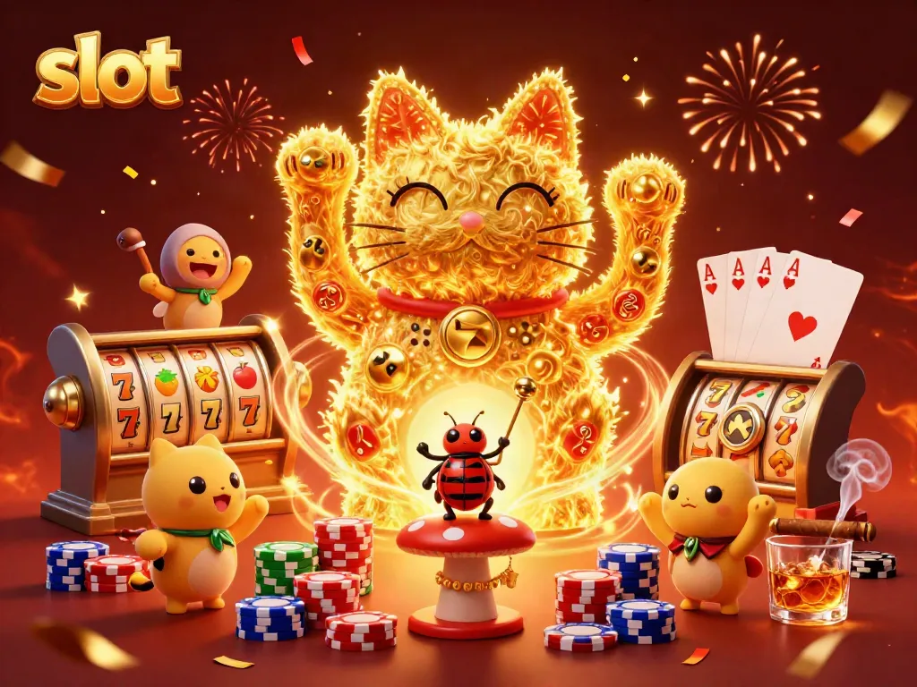 Slot dengan simbol keberuntungan dan kucing raksasa mengundang kemenangan dalam permainan.