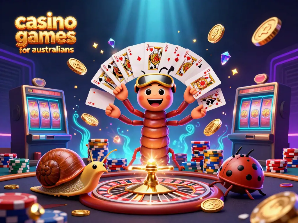 Experience thrilling casino games for australians with a creative 3D digital illustration featuring whimsical characters.