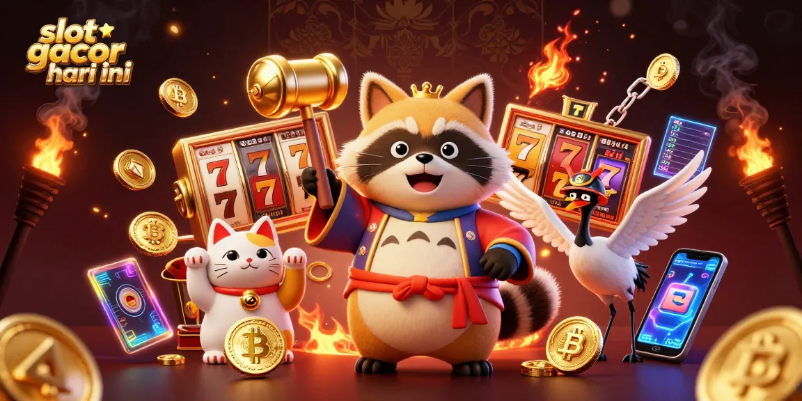Slot gacor hari ini: Menangkan jackpot dalam ilustrasi 3D penuh warna dengan karakter kasino yang ceria.