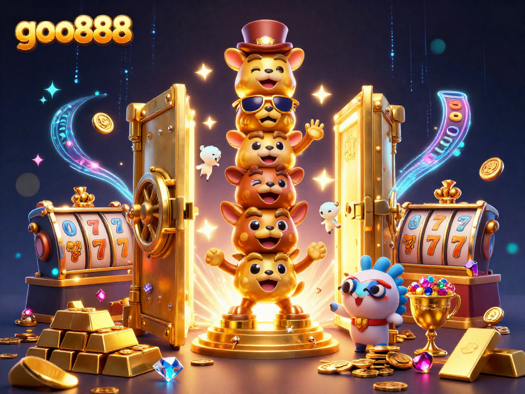 Experience thrilling action at goo888 with vibrant casino characters and dazzling treasure elements.