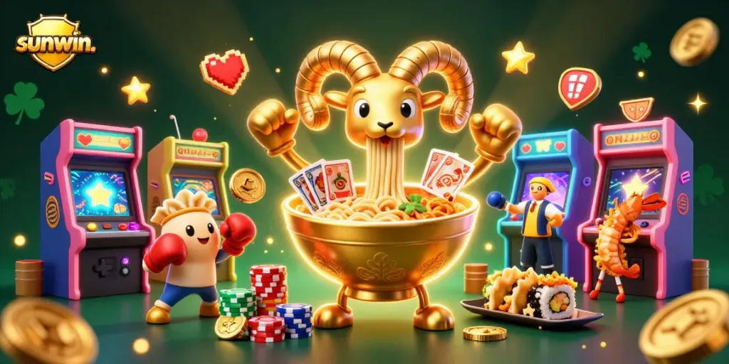 Engage with the vibrant sunwin. casino experience featuring animated characters playing cards and stacking chips.