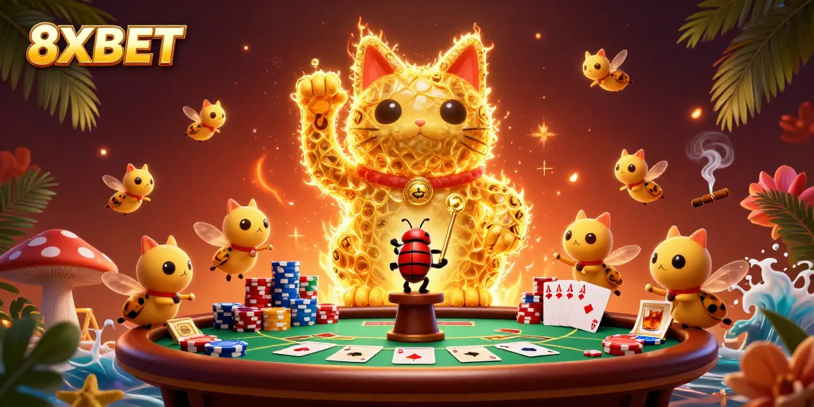 Experience thrilling wins at 8XBET with a vibrant lucky cat casino scene filled with action.