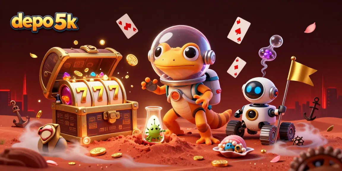 Spin the reels and win at depo 5k slots featuring vibrant characters and treasures.