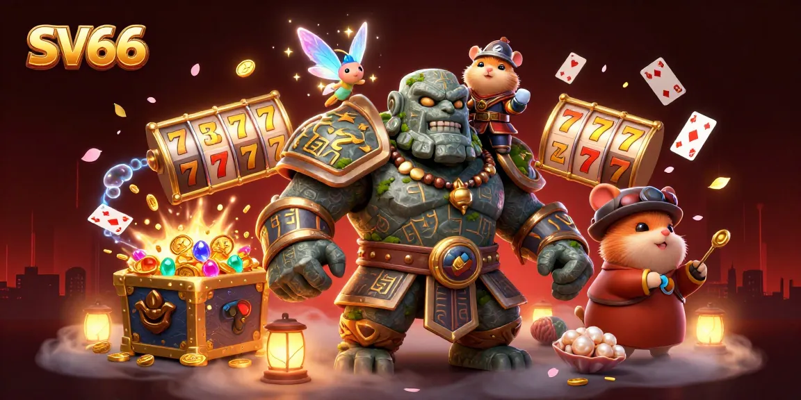 SV66 gaming scene showcasing dynamic slot reels and enchanted characters in a rich 3D environment.