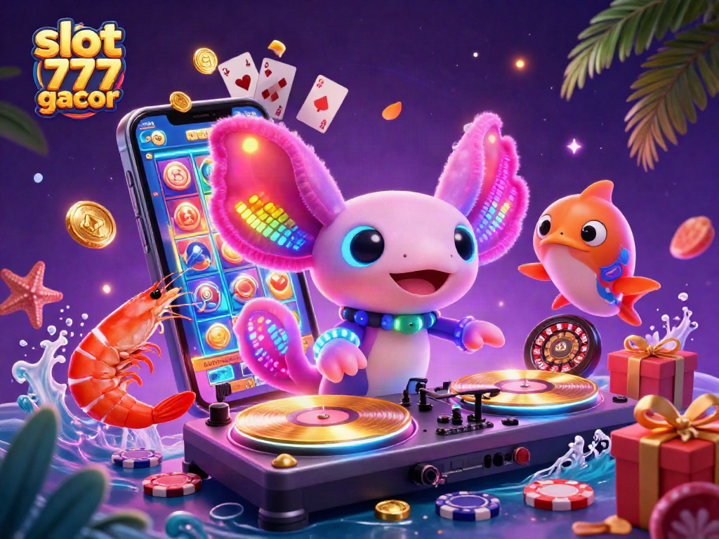 Engage in exciting gameplay with slot 777 gacor amid vibrant 3D casino elements including coins and cards.