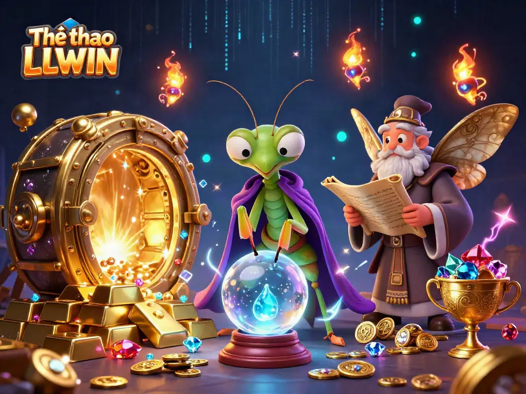 Experience thrilling sports betting at Thể thao LLWIN by engaging with vibrant gaming elements in a detailed illustration.