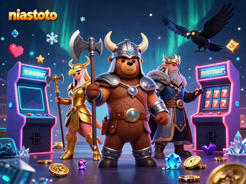 Engage with niastoto’s thrilling experience featuring arcade game elements and vibrant characters.