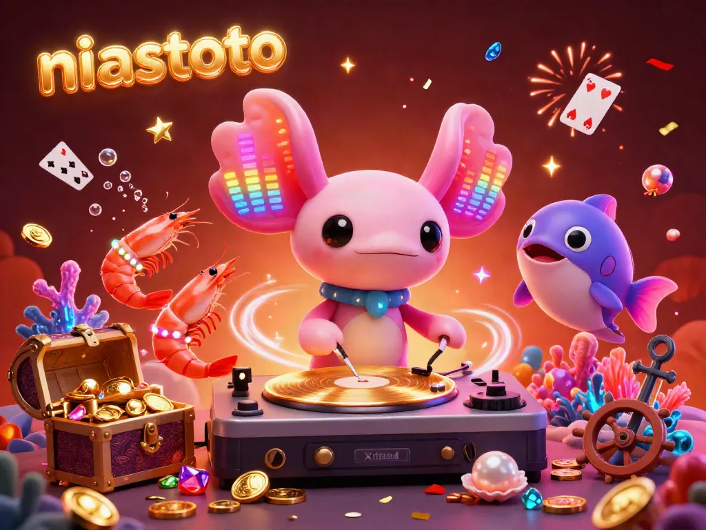 Rasakan keseruan niastoto dengan DJ axolotl cerah di dunia bawah laut yang meriah.