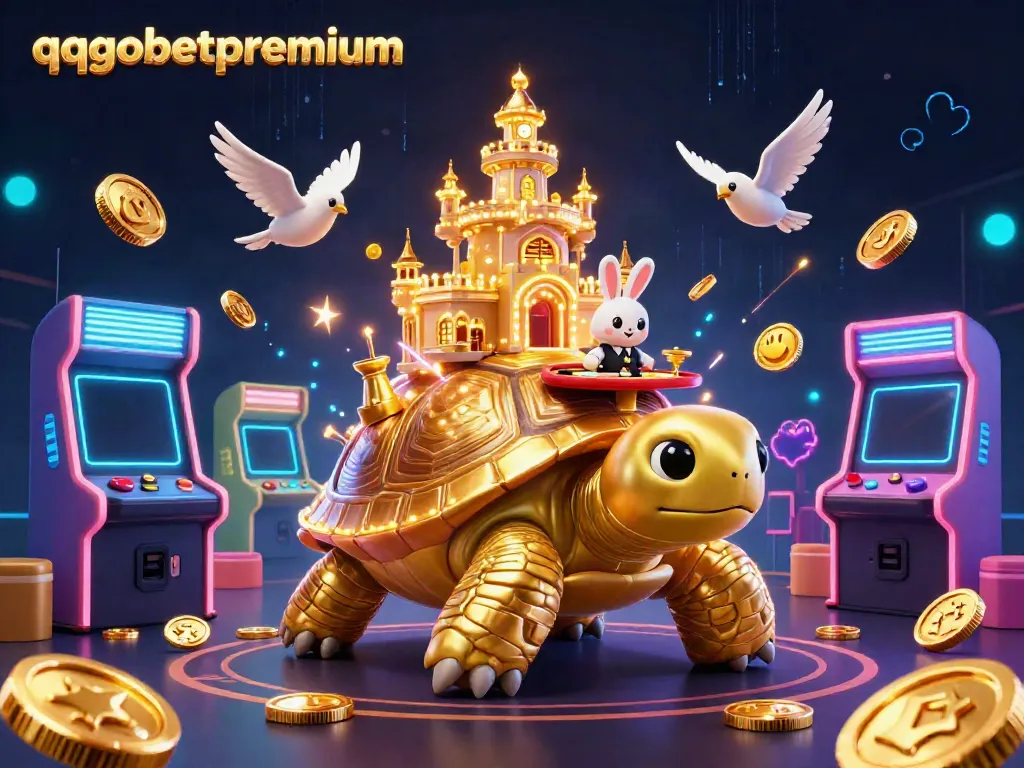 Experience the excitement of qqgobetpremium with vibrant casino-themed 3D artwork featuring dynamic gaming elements.