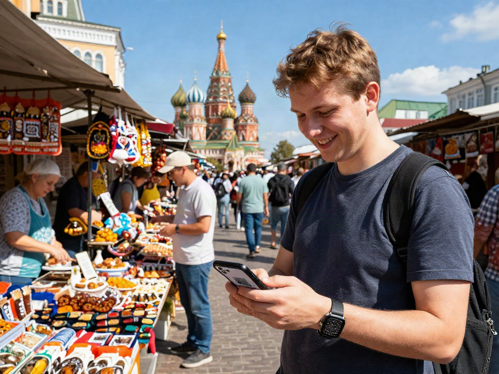 Menggunakan aplikasi https://payinrussia.com/ untuk pembayaran digital di pasar Rusia yang ramai.