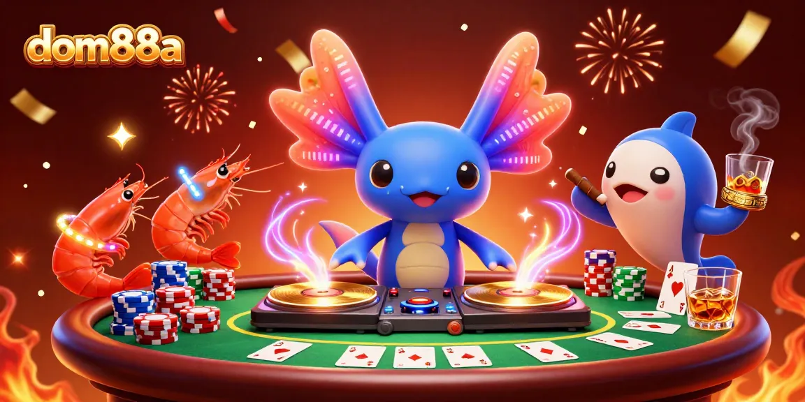 Experience live gaming action with dom88a, a 3D digital illustration showcasing vibrant characters and casino elements.