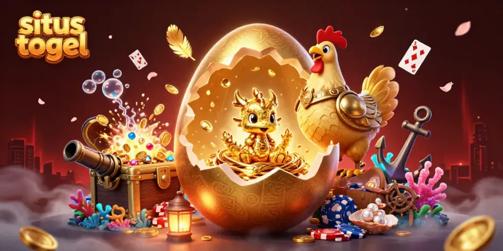 Menghasilkan angka di situs togel dengan ilustrasi naga emas dan chip poker.