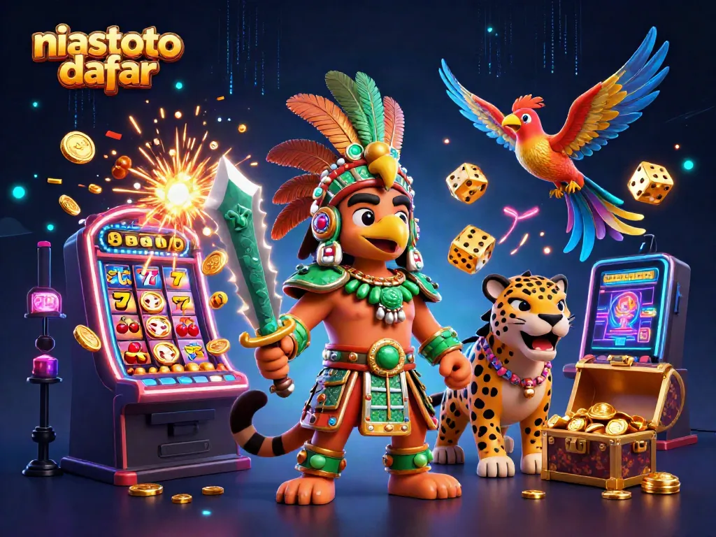 Menangkan jackpot di niastoto daftar dengan ilustrasi kasino yang penuh warna dan elemen permainan yang menarik.