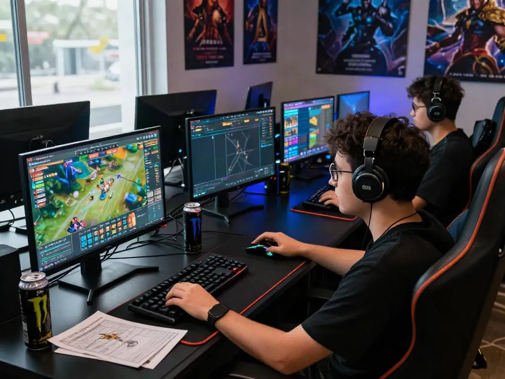 Pengguna cirebontoto sedang menikmati permainan online dengan antusias di lingkungan gaming yang modern.