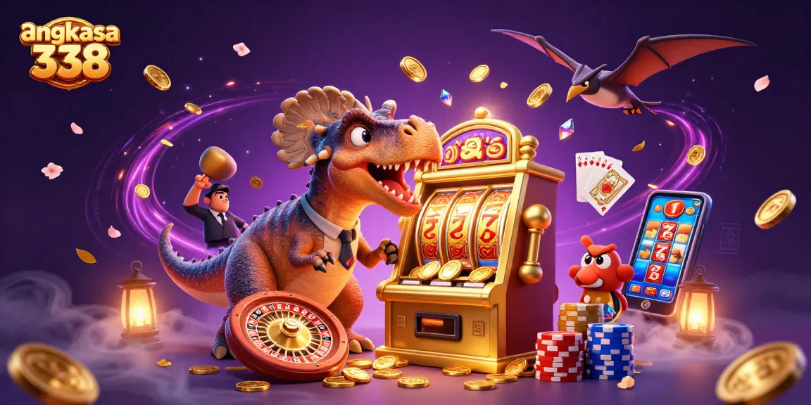 Enjoy winnings at angkasa 338 while a dinosaur heads for jackpots and coins fly around!