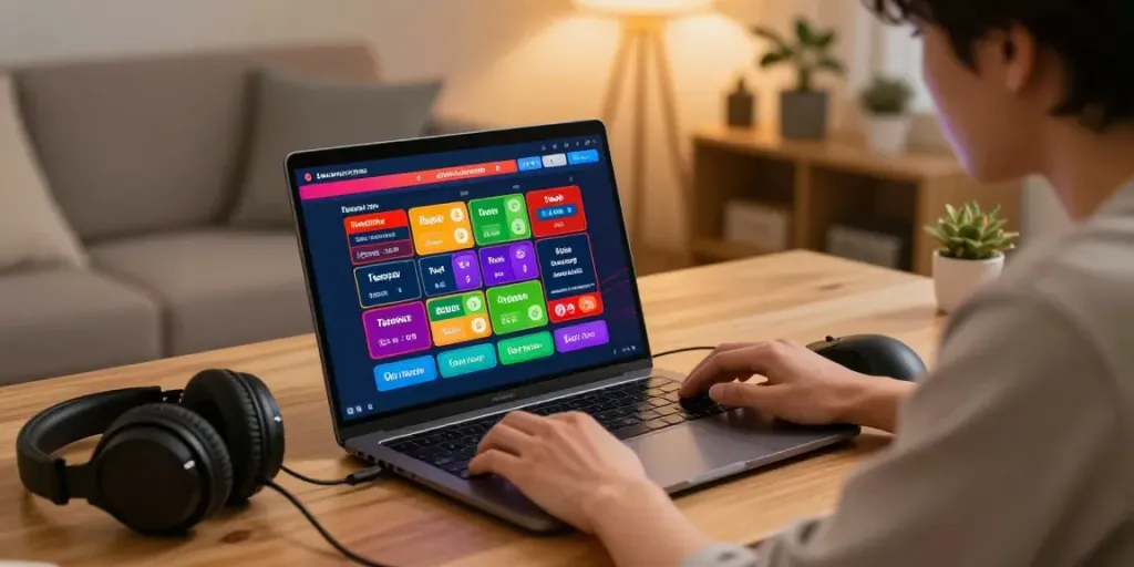 Ratutogel: Pengguna berinteraksi dengan pilihan taruhan togel di laptop dalam suasana hangat dan inspiratif.