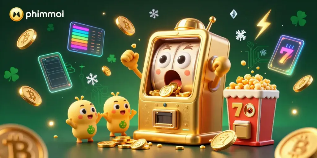 Watch phimmoi's slot machine celebrate a huge jackpot as coins pour out, with baby slots cheering nearby.