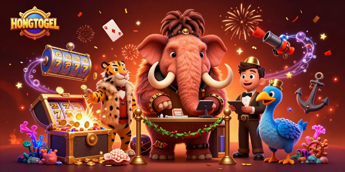 HONGTOGEL merayakan kemenangan di kasino dengan senyuman para pemain dalam suasana gemerlap.