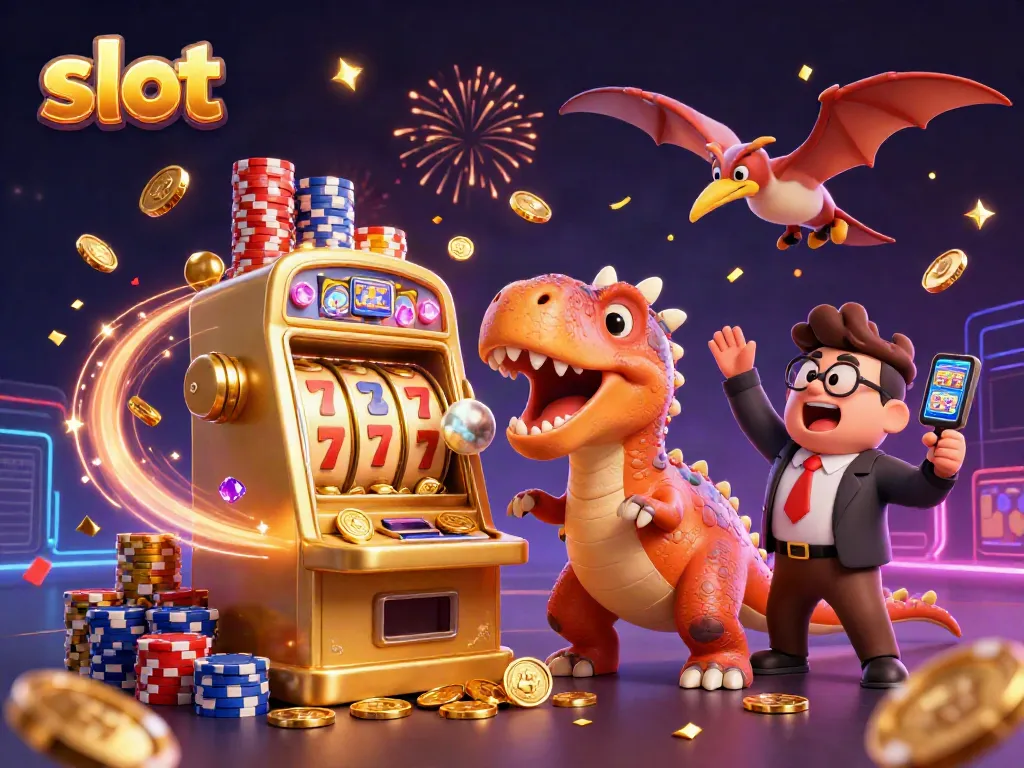Menghadirkan slot yang memukau dan jackpot koin berkilauan dalam ilustrasi kasino yang penuh aksi.