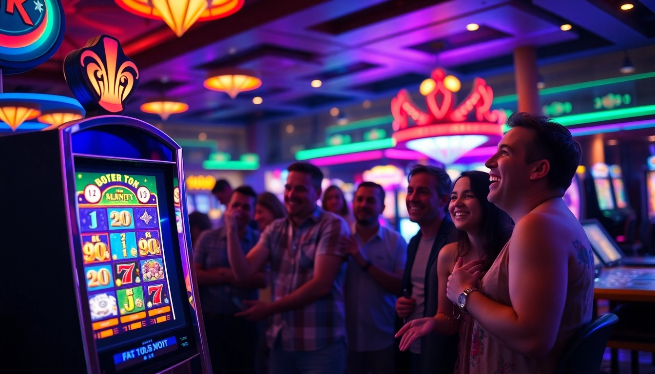 Slot mesin yang menarik dengan pemain bersemangat di kasino.