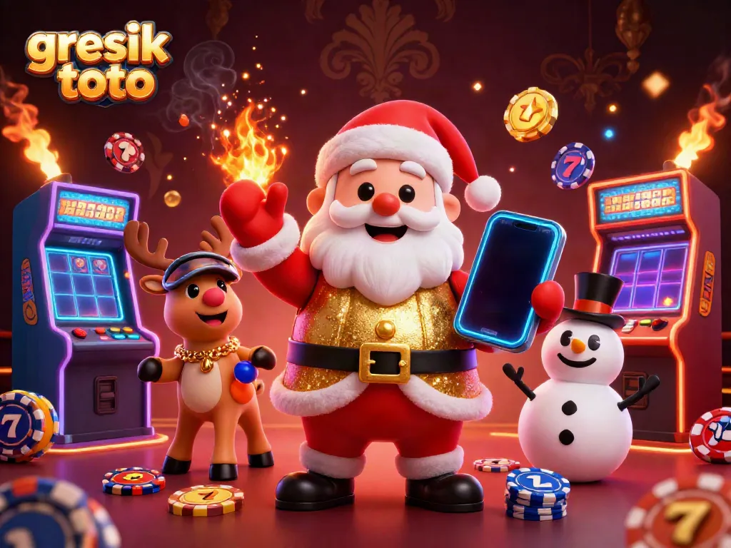 Engage in exciting gaming moments with gresik toto's festive characters amidst dazzling casino visuals.