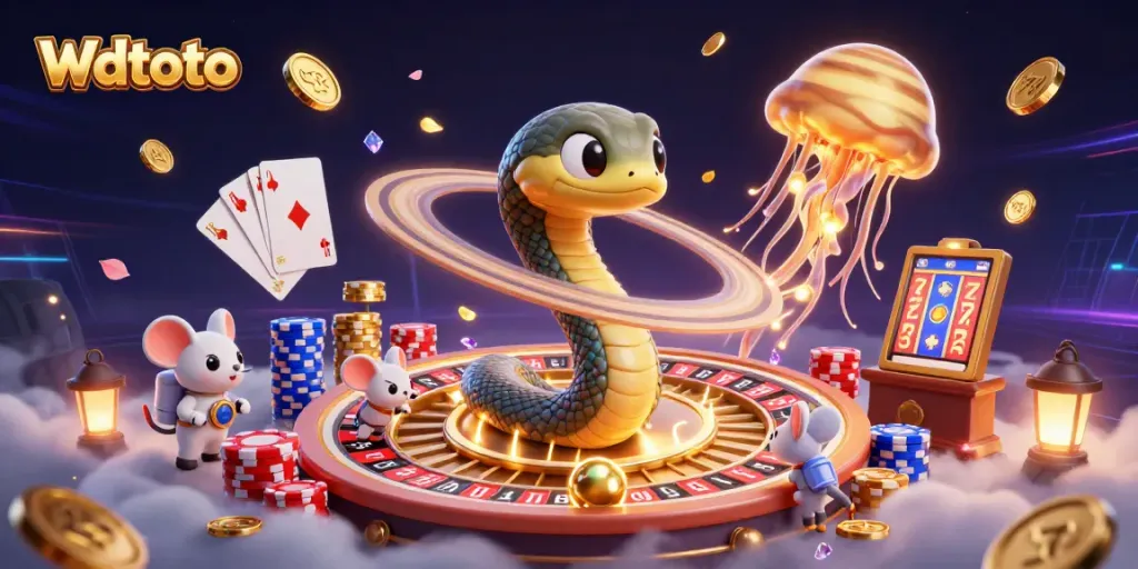 Wdtoto menghadirkan ilustrasi kasino 3D yang kaya, dengan berbagai elemen judi menarik dan karakter lucu.
