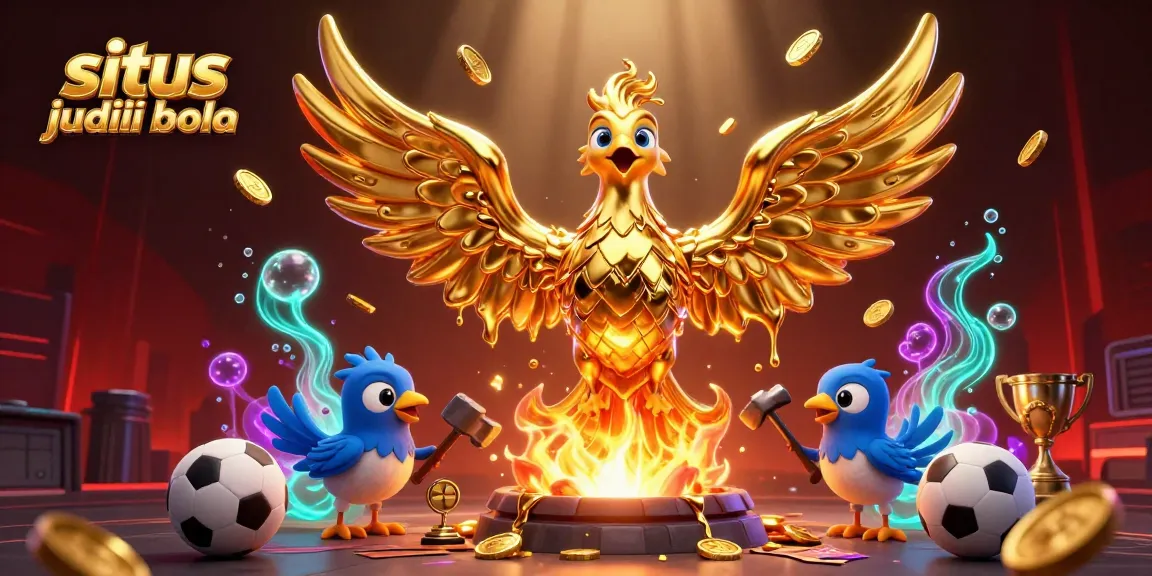 Situs judi bola, berbagai elemen taruhan olahraga seperti bola dan slip taruhan berpadu dengan phoenix emas, menciptakan kegembiraan.