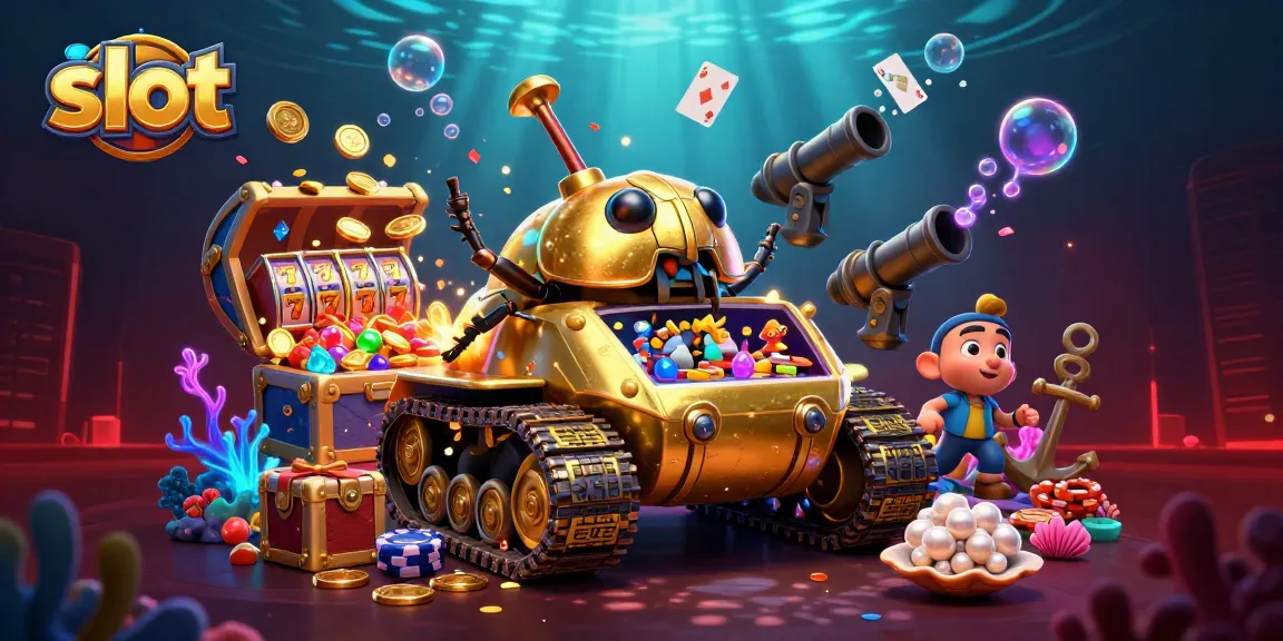 Win big with exciting slot games depicted in an ultra-detailed digital illustration featuring a golden beetle tank.