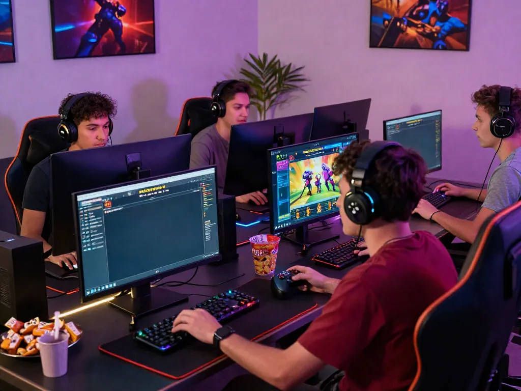 Players enjoying Togel online gaming at their stylish setups with the unsurtoto interface displayed on screens.