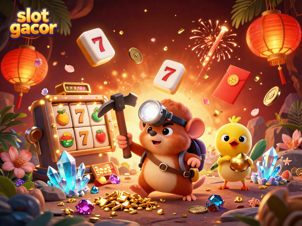 Slot gacor dengan karakter penambang dan elemen permainan, menggoda para pemain untuk menang besar.