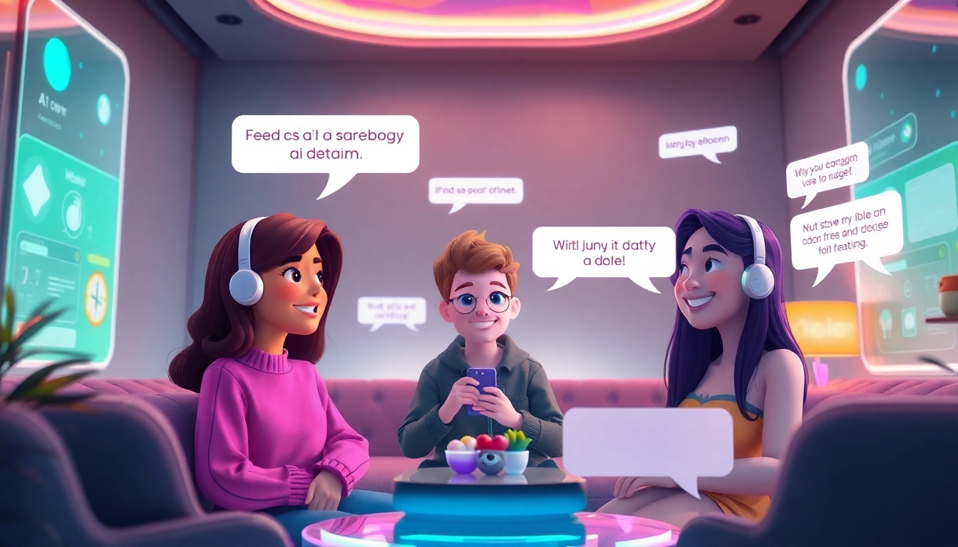 Engaging virtual chat experience featuring diverse characters in a cozy lounge, illustrating crushon ia.