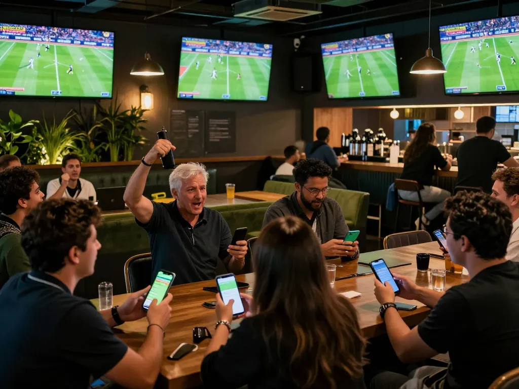 Watch live football matches and engage in sports betting on VUASANCO with excited fans gathered.