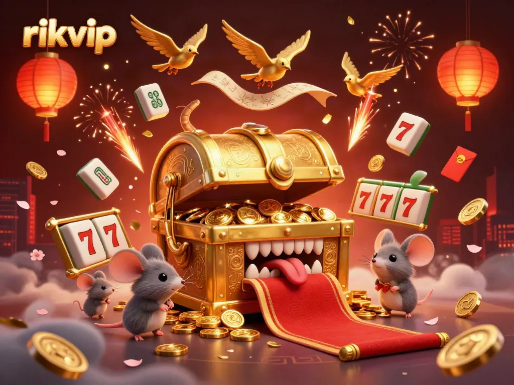 Experience the thrill of rikvip with captivating treasure-themed 3D casino illustration showcasing dynamic slot games.