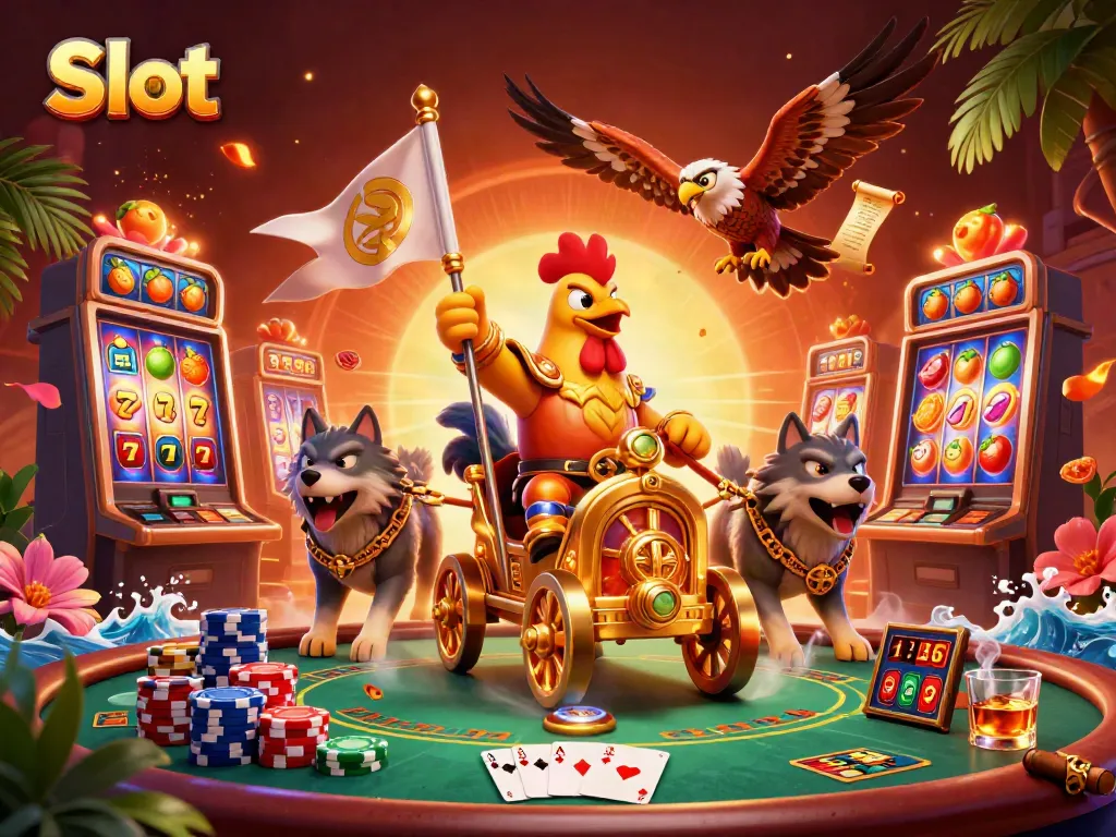 Spin the Slot reels and uncover treasures in this vibrant casino scene